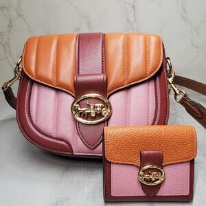 Coach Georgie Saddle Bag with Colorblock Puffy Quilting and Marching Wallet